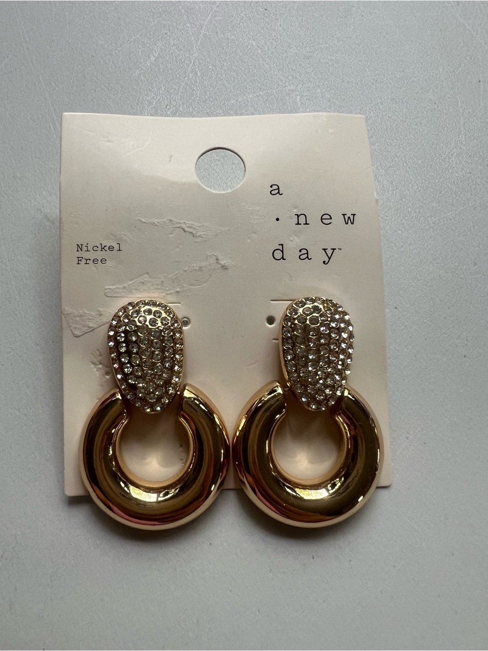 a new day Gold Crystal-Top Hoop Drop Earrings